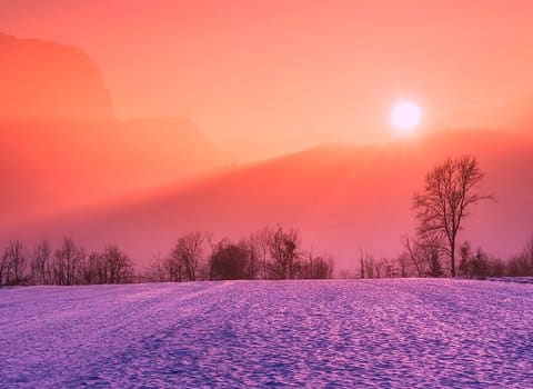 Wintersonnenaufgang Rosa Schnee