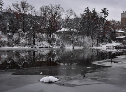 Winterteich Schnee Bäume